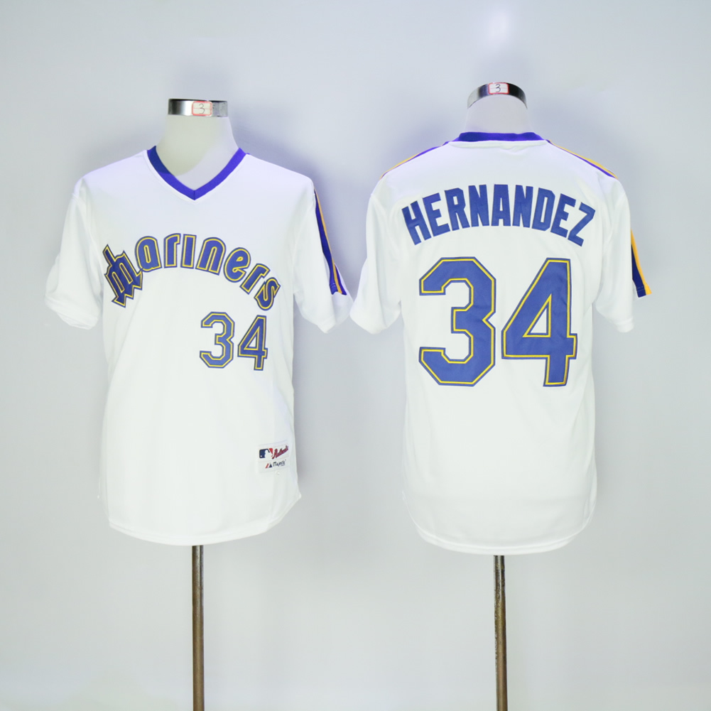 Men Seattle Mariners 34 Hernandez Whtie Throwback 1984 MLB Jerseys